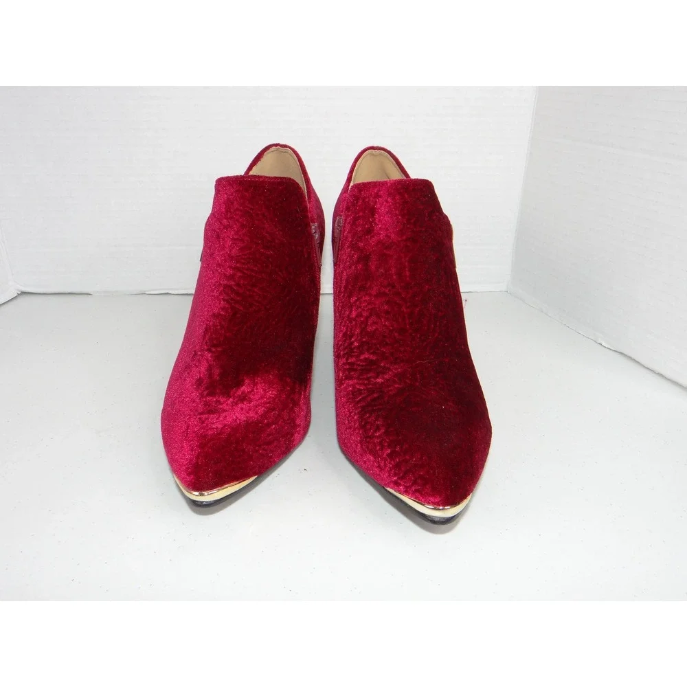 Bellini Womens Wine Red Crushed Velvet Pointed Toe Ankle Booties Gold Tip 3442